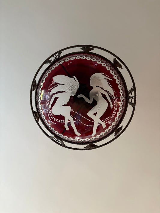 Custom Engraved Glass Flycatcher Pendant Light Reminiscent of René Lalique (FREE SHIPPING)