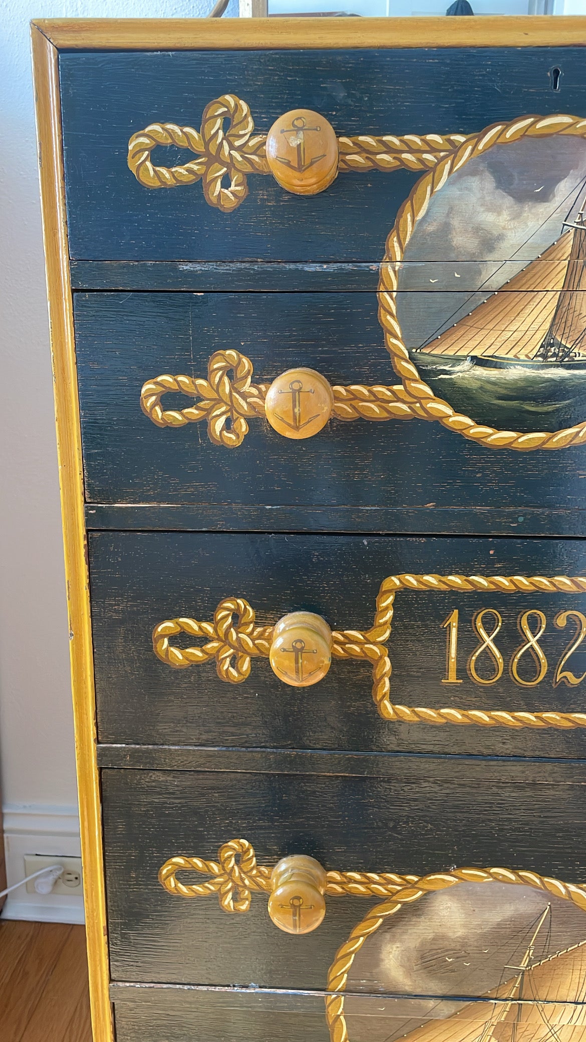 Vintage Hand-painted Nautical Chest of Drawers