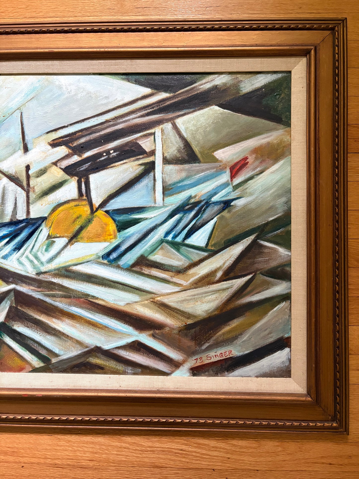 1973 Abstract Cubist Original Art by Singer (FREE SHIPPING)