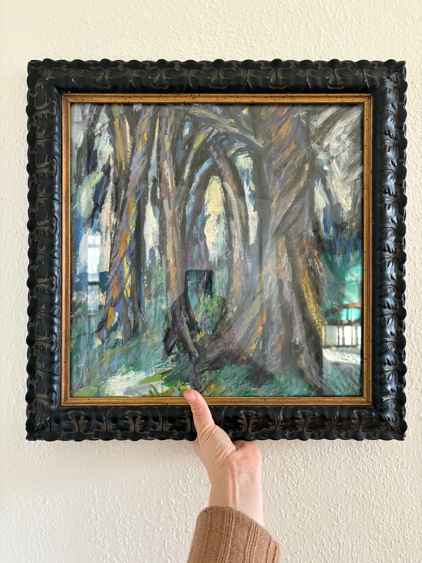 Vibrant Pastel Landscape in Vintage Leaf Motif Frame (FREE SHIPPING)