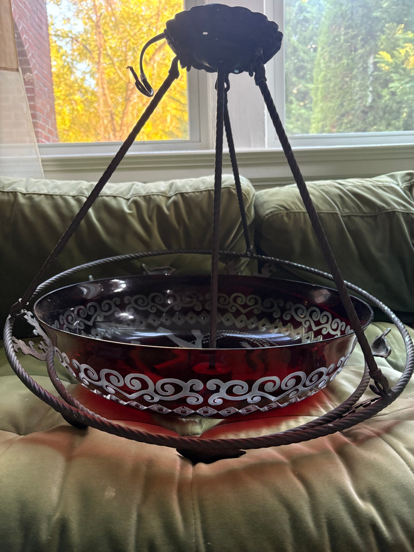 Custom Engraved Glass Flycatcher Pendant Light Reminiscent of René Lalique (FREE SHIPPING)