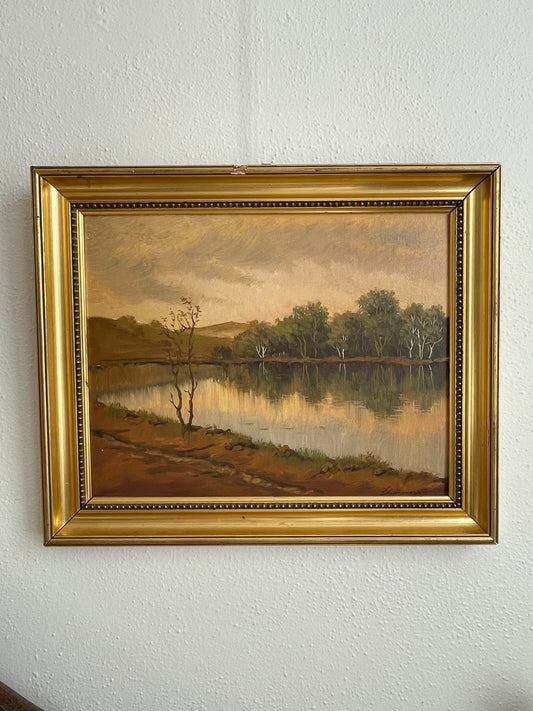 Vintage Landscape Painted in Gilt Frame