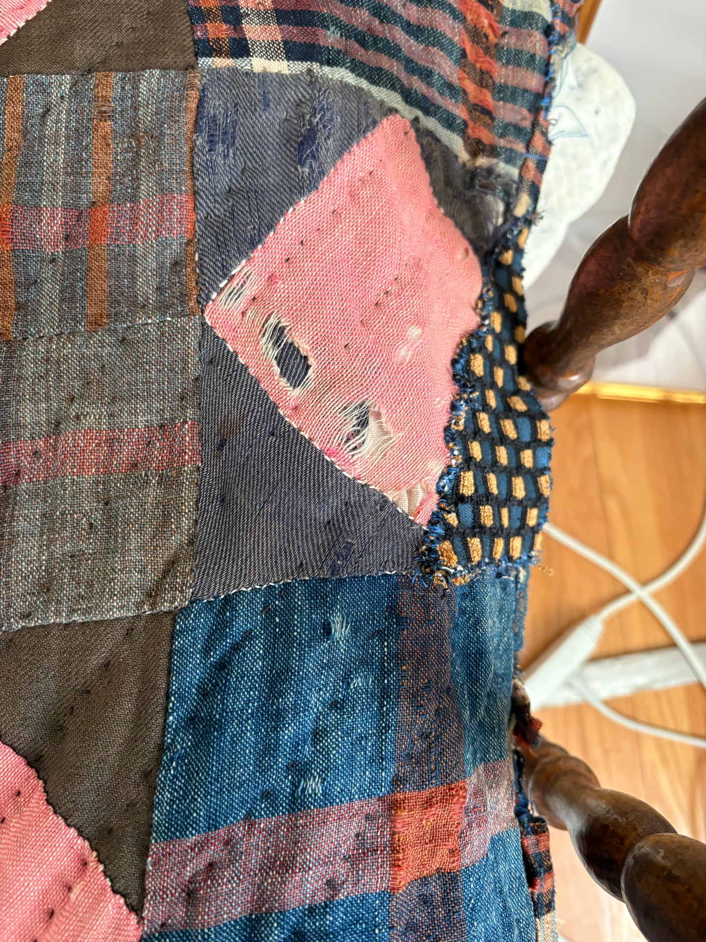 Antique Plaid and Checkered Patchwork Quilt- Twin (FREE SHIPPING)