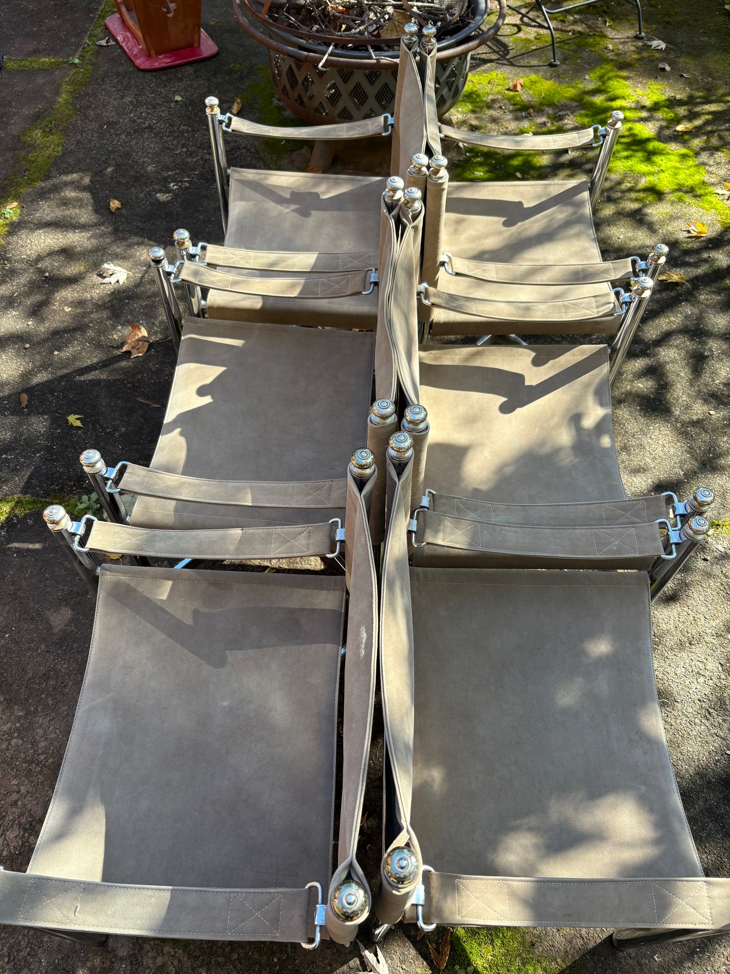 Set of 6 1960s Chrome & Suede Pace Furniture Collection Campaign Chairs