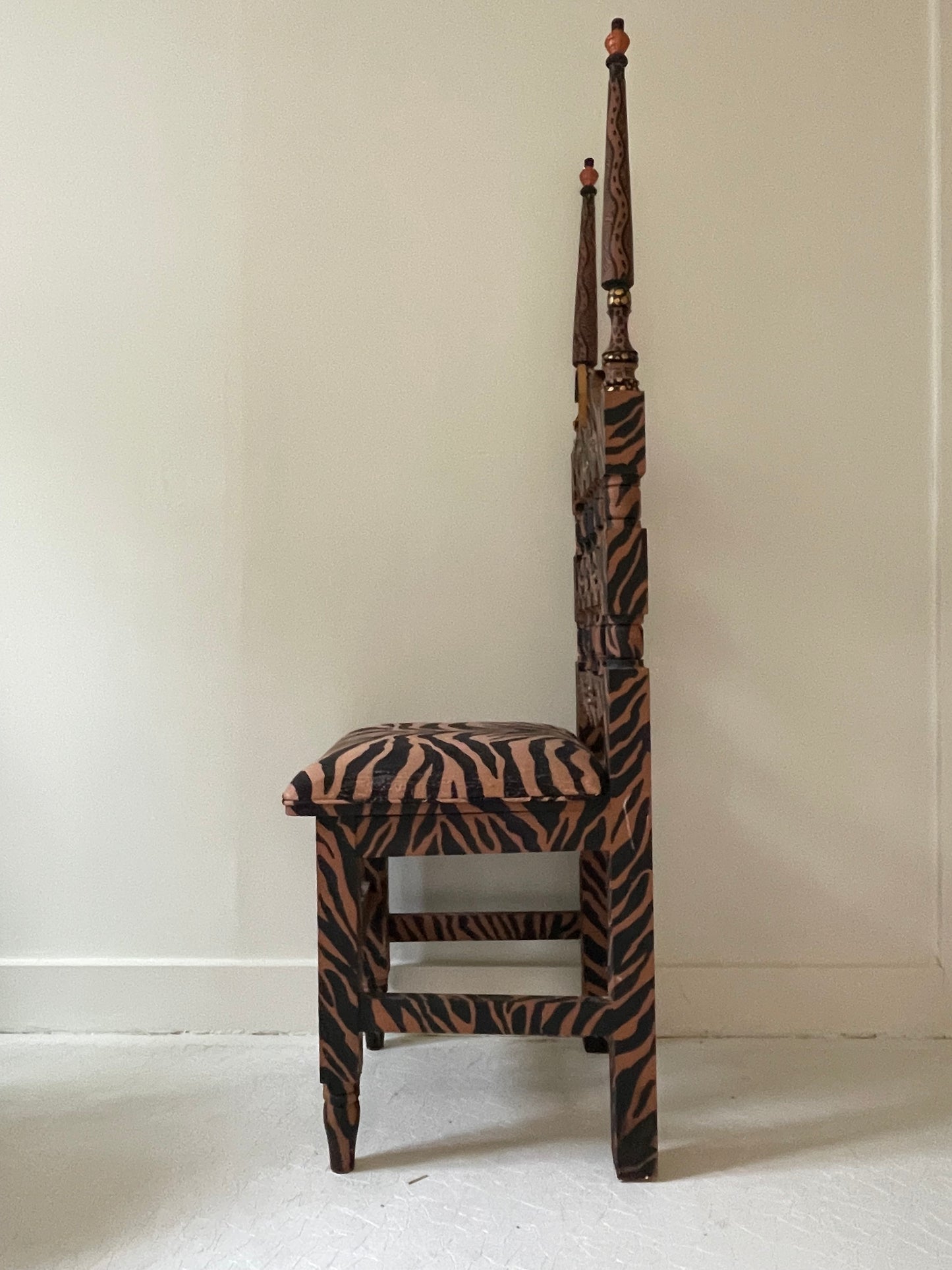 Vintage Tiger Print Folk Art Chair