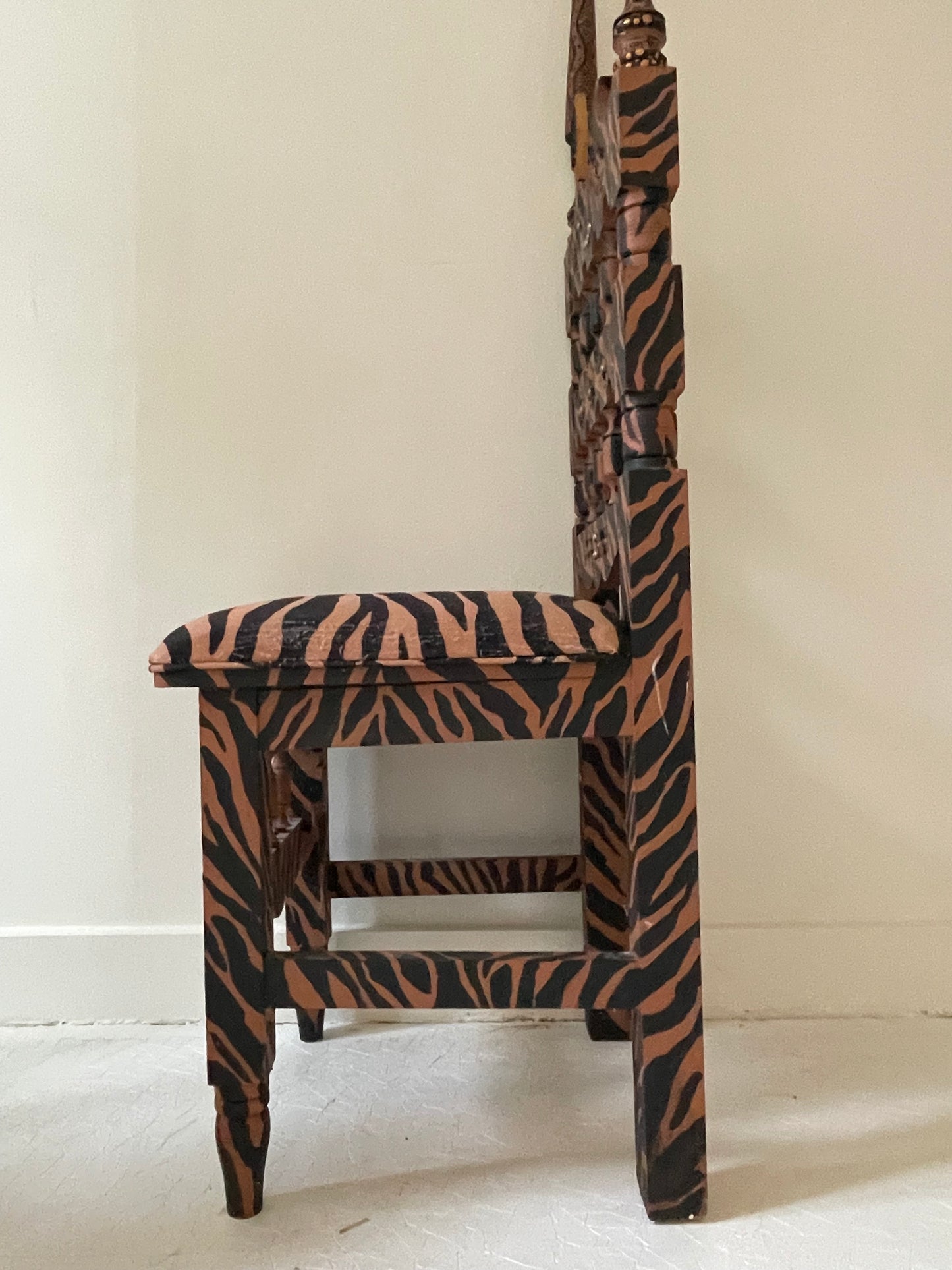 Vintage Tiger Print Folk Art Chair