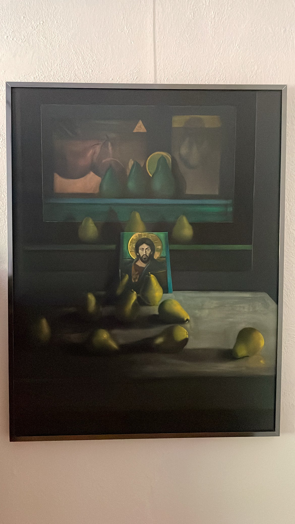 Framed Oil Painting on Gessoed Masonite- Altar with Pears