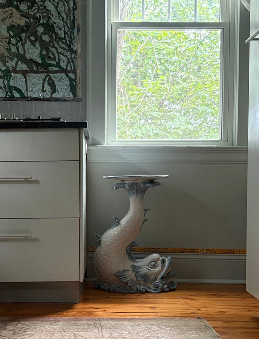 1960s Italian Majolica Sea Serpent Ceramic Side Table