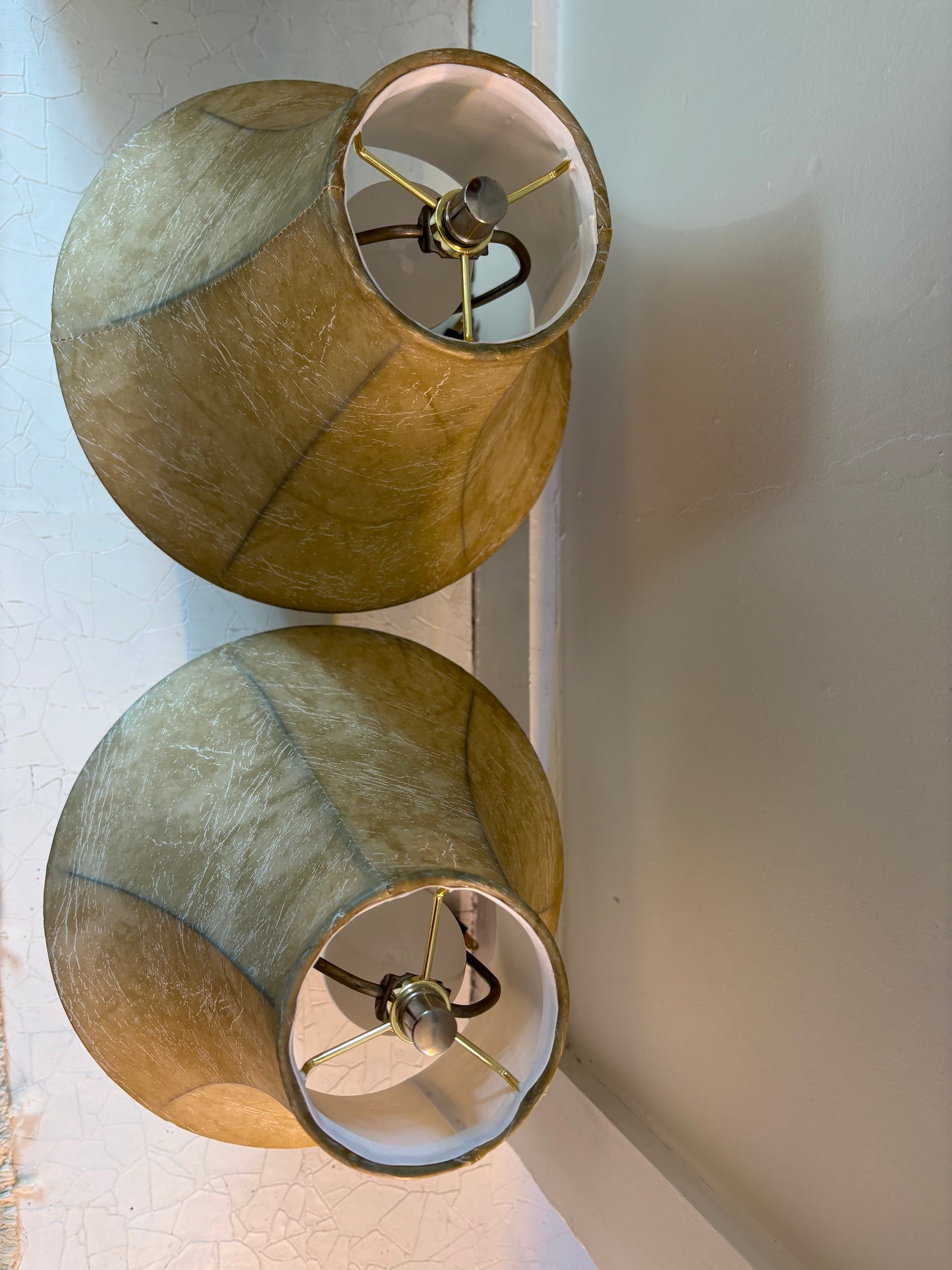 Pair of Mid Century Turned Teak Lamps with Original Shades (FREE SHIPPING)