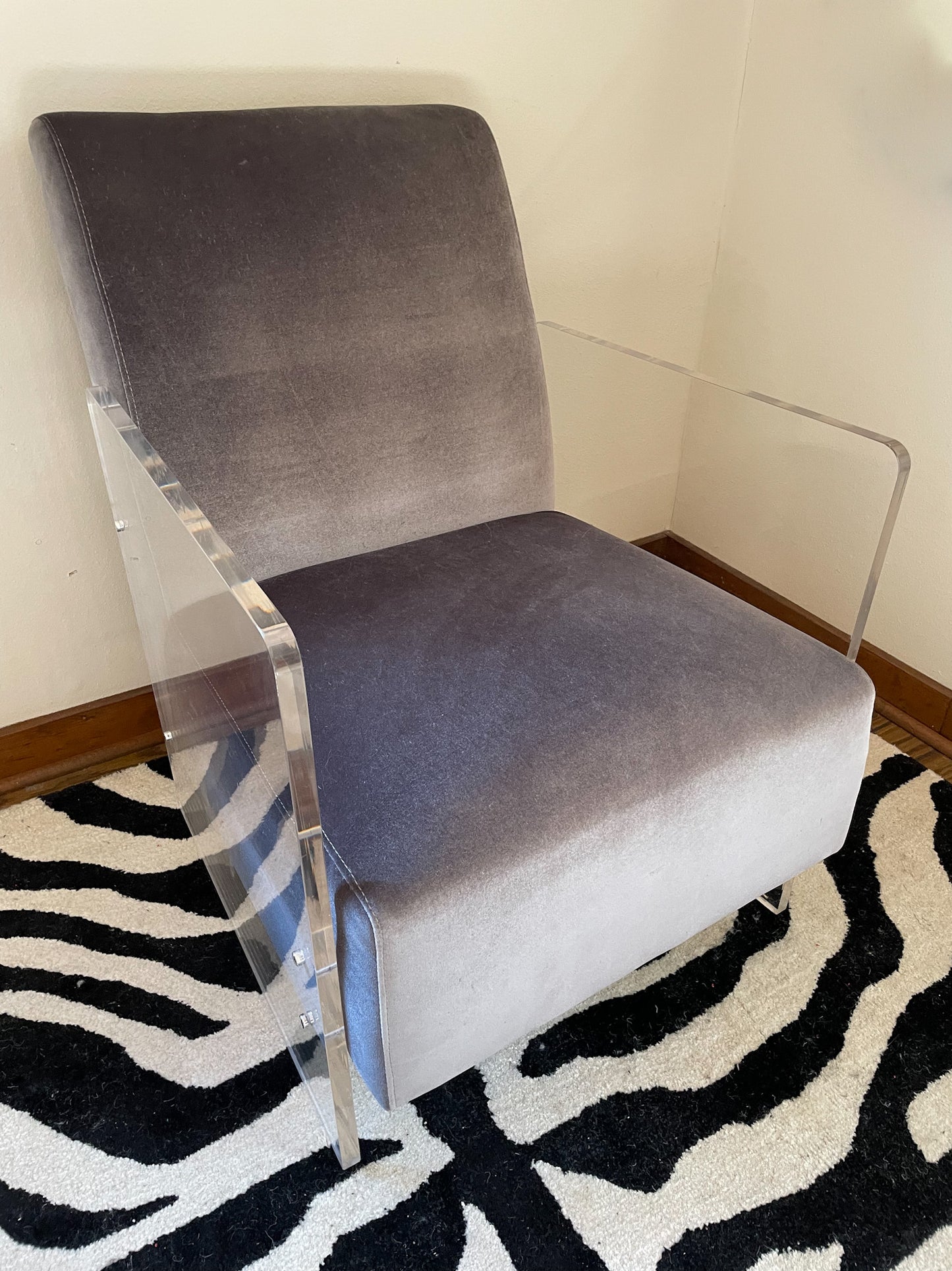 1980s Periwinkle Velvet Chair with Acrylic Sides