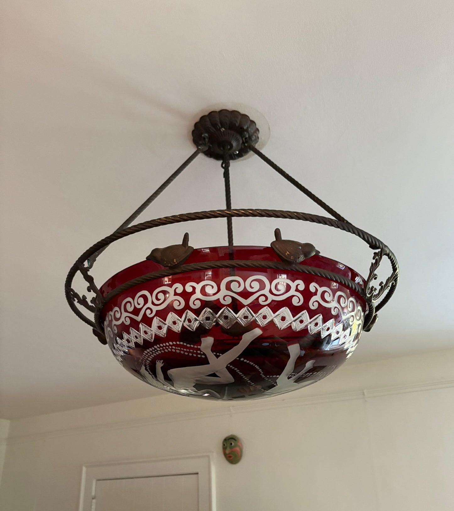 Custom Engraved Glass Flycatcher Pendant Light Reminiscent of René Lalique (FREE SHIPPING)