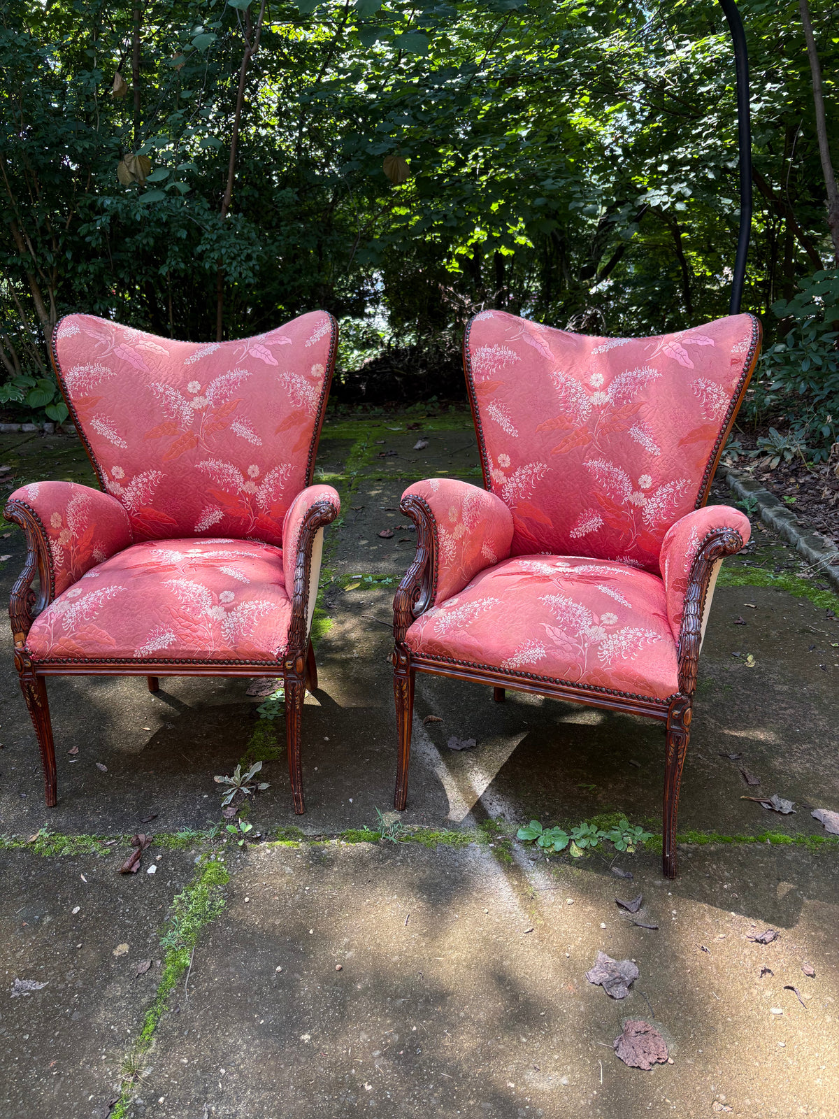 Pair of 1940s Grosfeld House French Feathered Wingback Chairs