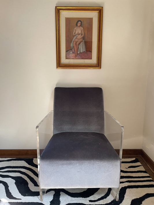 1980s Periwinkle Velvet Chair with Acrylic Sides