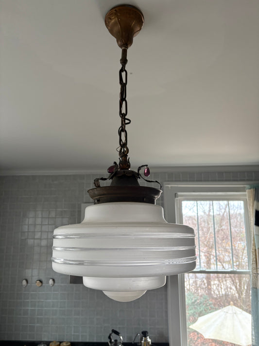 1930s Pendant Light with Glass Globe and Brass Canopy (FREE SHIPPING)