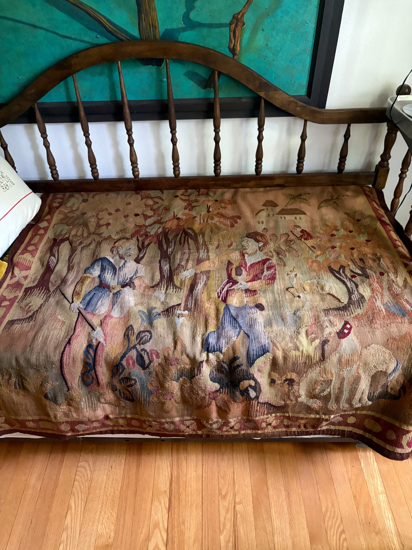 Mid 20th Century Earth Toned Wool Hunting Tapestry (FREE SHIPPING)