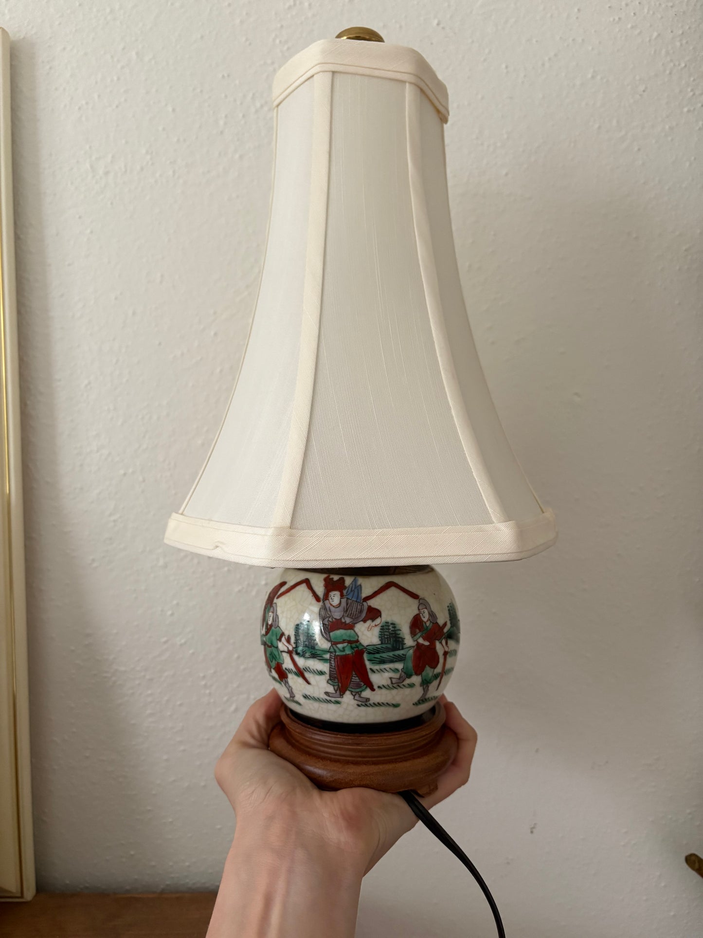 Petite Chinese Crackle-glaze Lamp with Exaggerated Silk Shade (FREE SHIPPING)