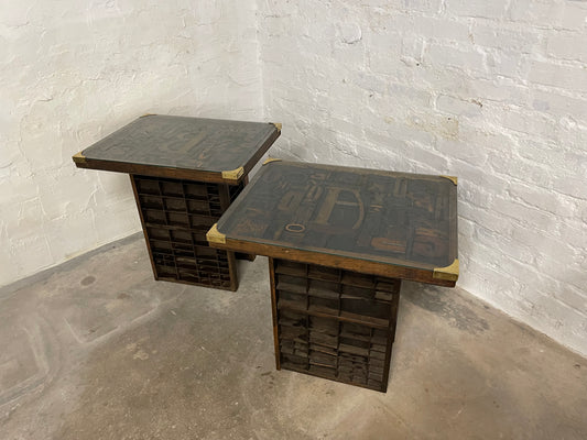 Antique Letter Press and Typecase Side Tables (Pair)