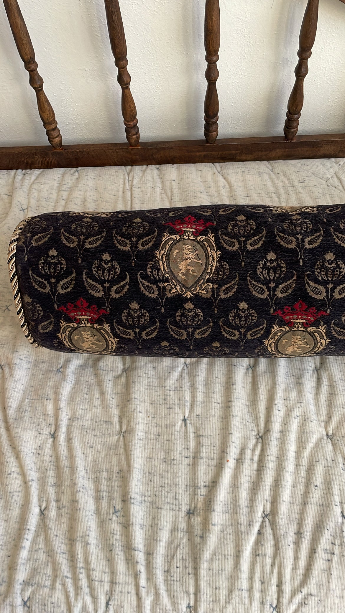 Custom Bolster with Tapestry Fabric and Roped Piping