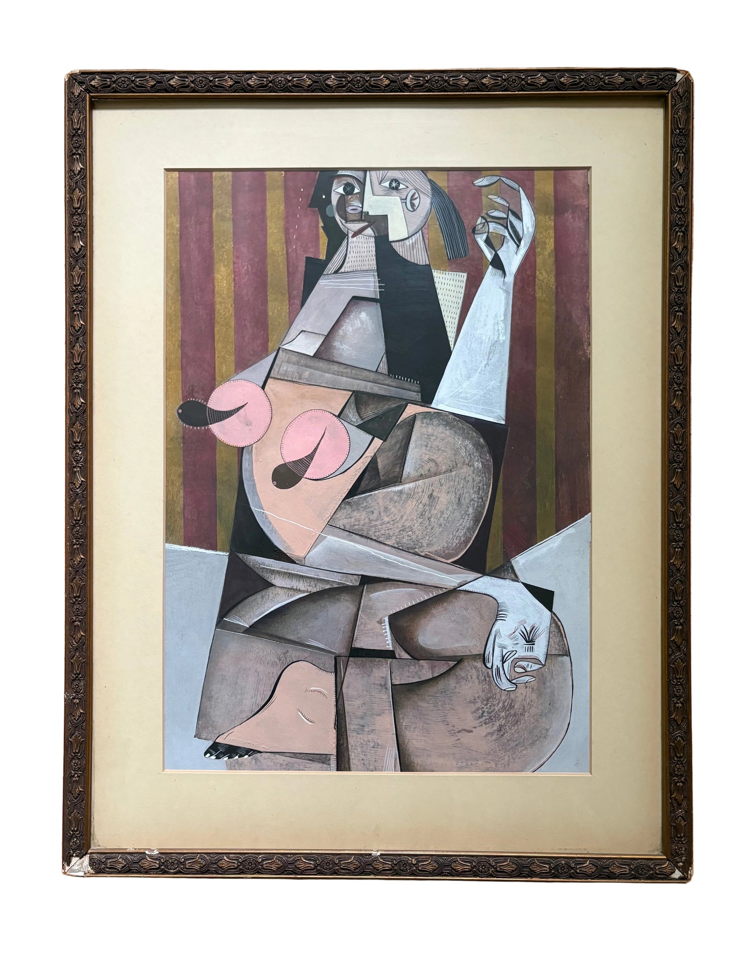 Modern Cubist Nude Original in Antique Art Nouveau Frame (FREE SHIPPING)