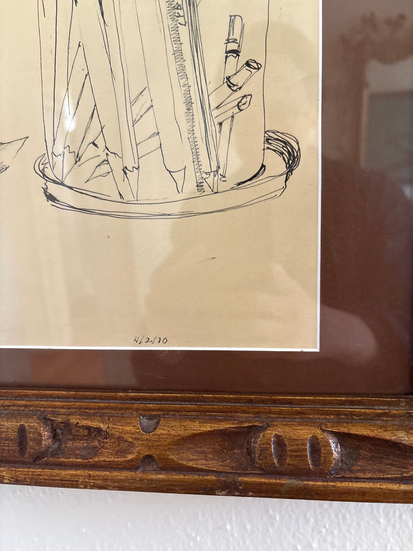 Ink Drawing of Artist Items in Vintage Frame (FREE SHIPPING)