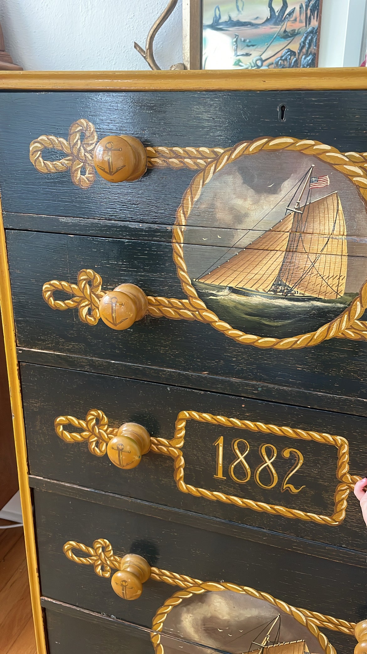 Vintage Hand-painted Nautical Chest of Drawers