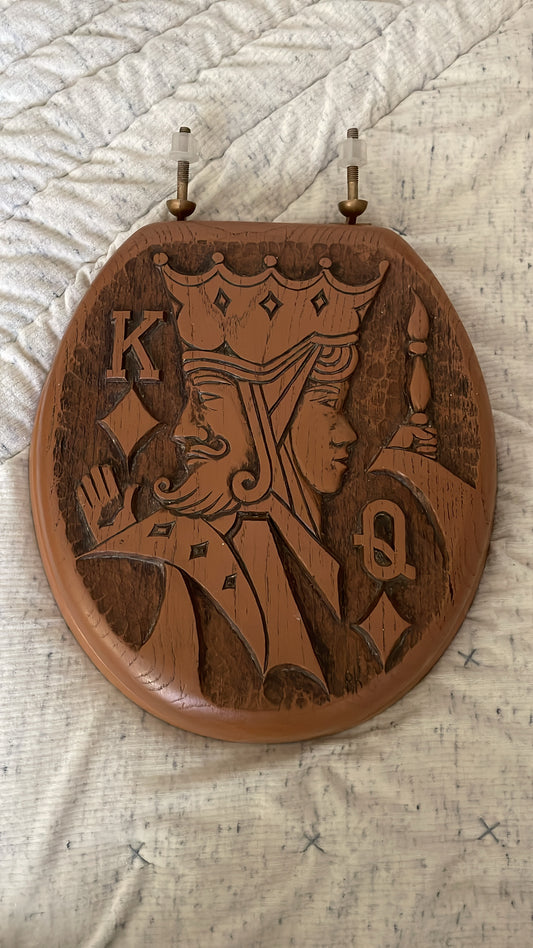 1970s King and Queen Carved Wood Toilet Seat