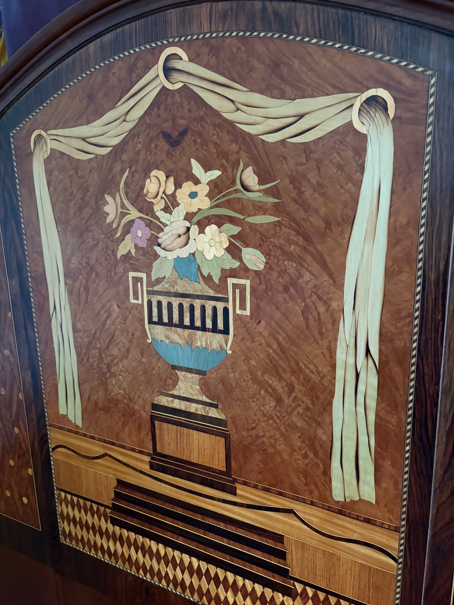 1920s Art Deco Marquetry Queen Sized Headboard