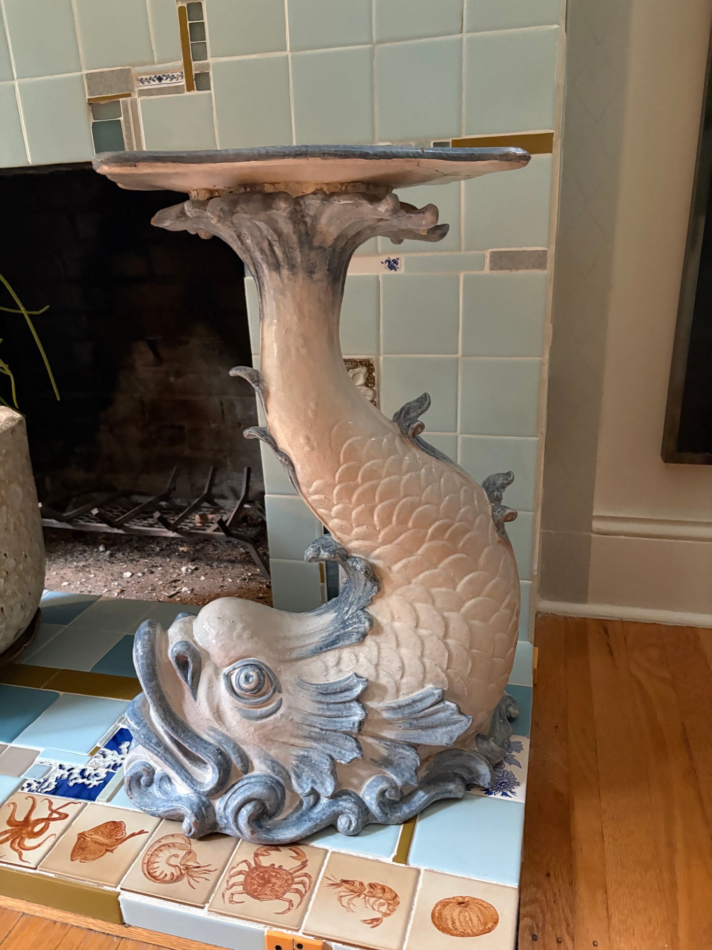 1960s Italian Majolica Sea Serpent Ceramic Side Table