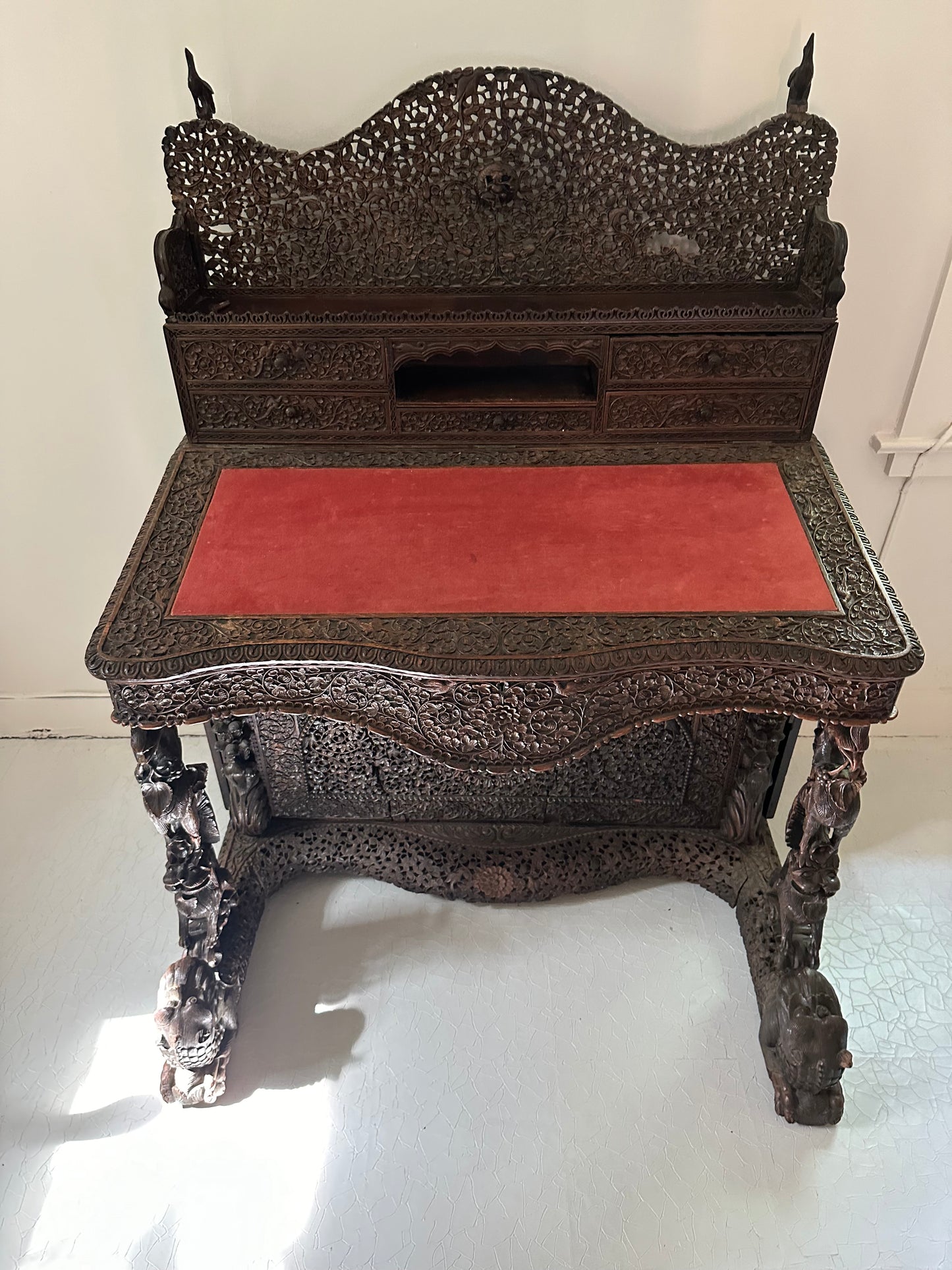 19th Century Hand-Carved Burmese Davenport Desk