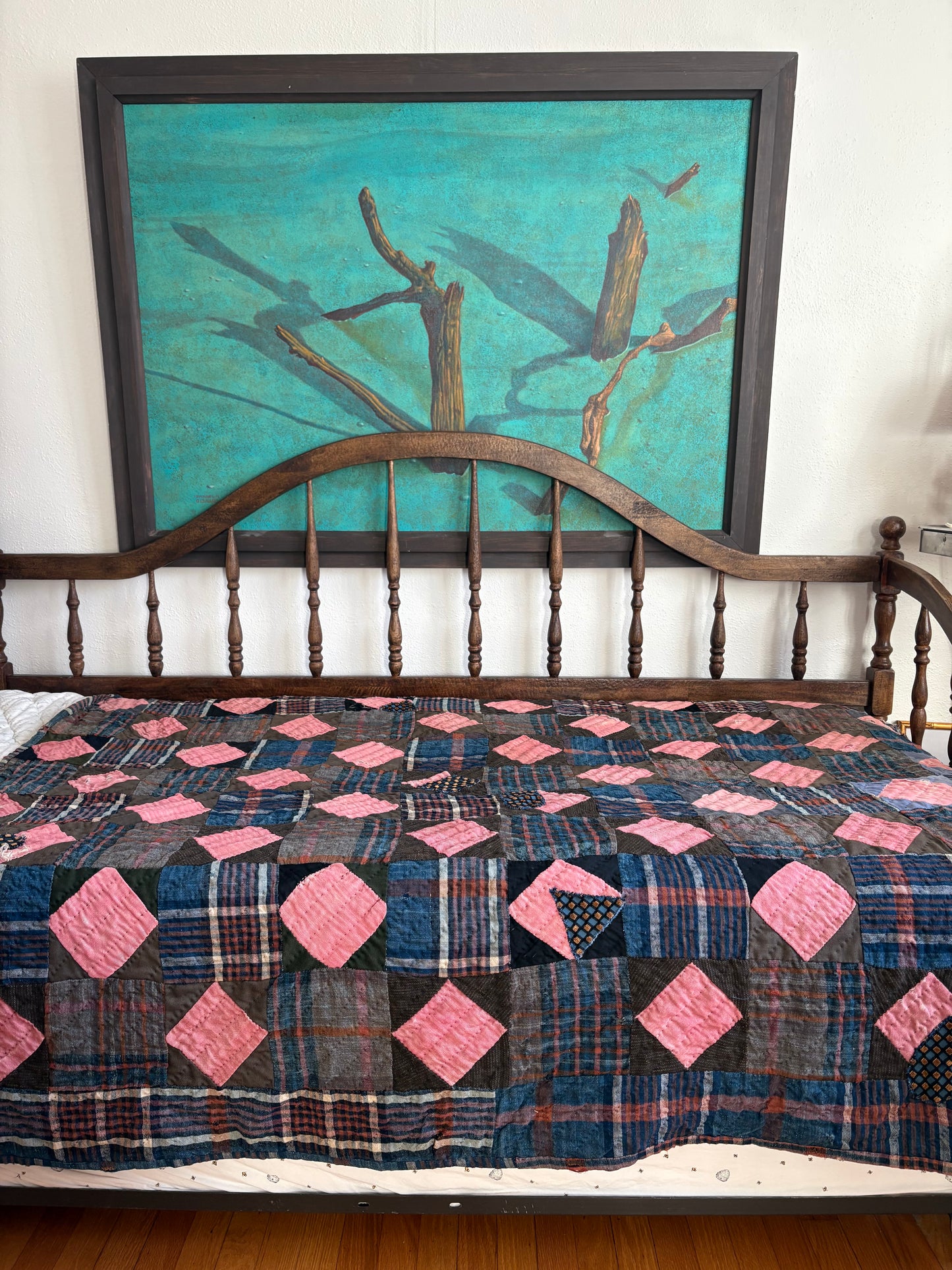 Antique Plaid and Checkered Patchwork Quilt- Twin (FREE SHIPPING)