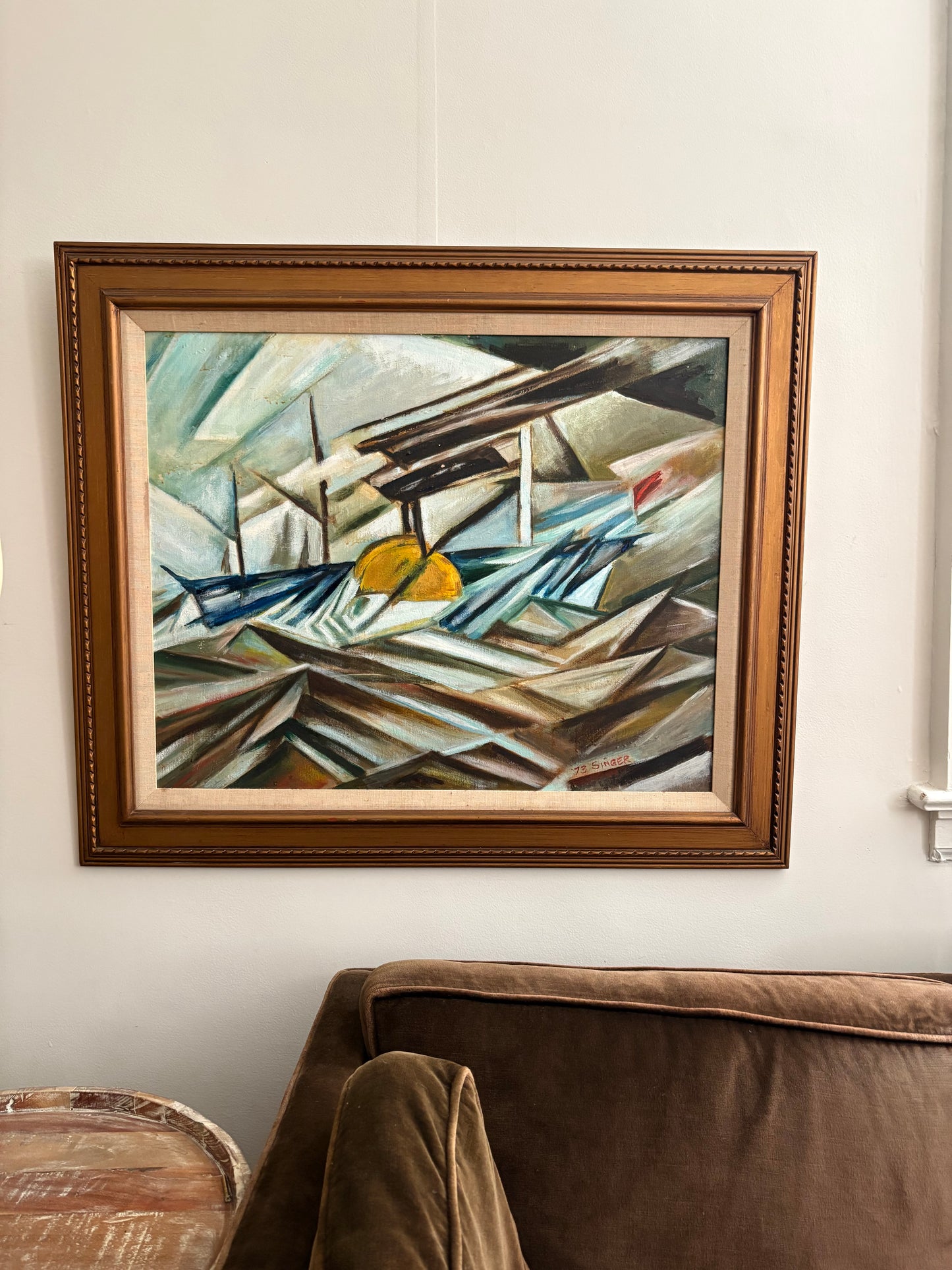 1973 Abstract Cubist Original Art by Singer (FREE SHIPPING)