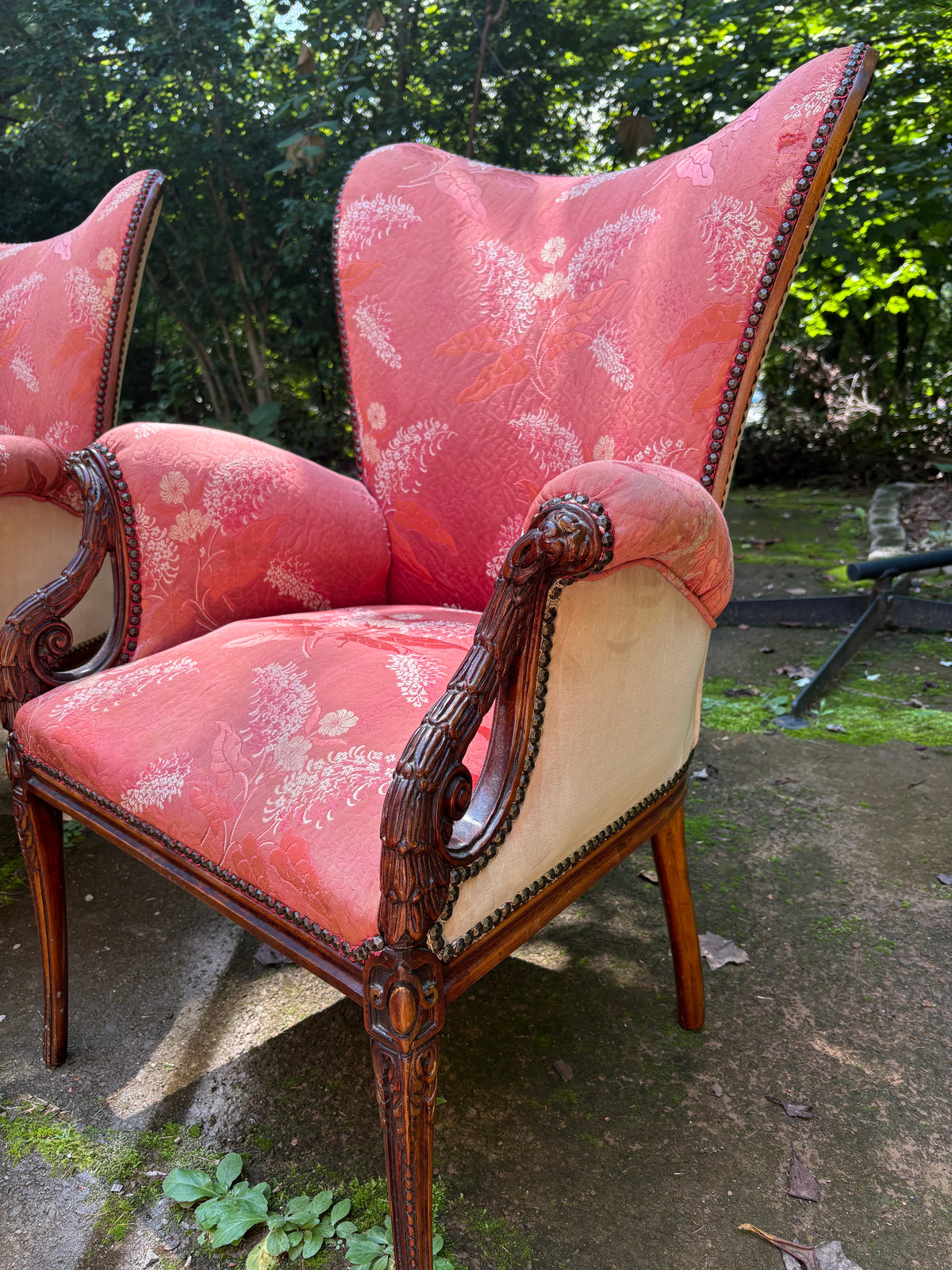 Pair of 1940s Grosfeld House French Feathered Wingback Chairs