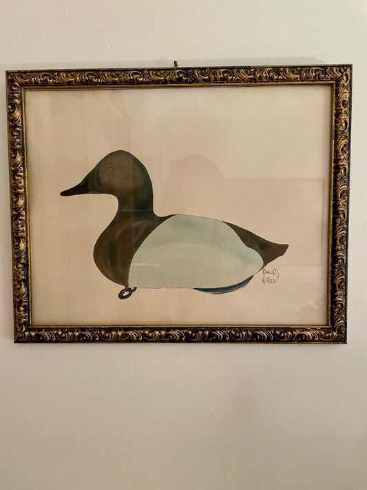 Vintage Framed Watercolor of a Duck