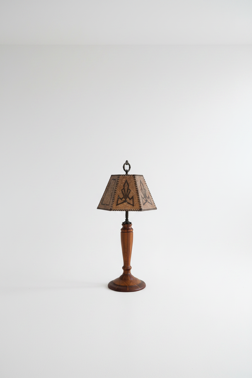 1940s Parquetry Table Lamp with 1920s Mica Shade (FREE SHIPPING)
