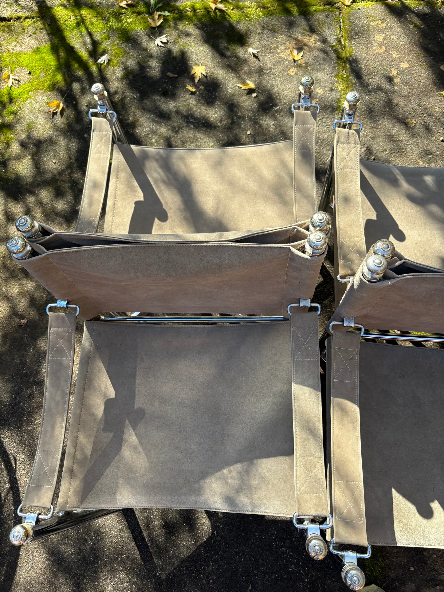 Set of 6 1960s Chrome & Suede Pace Furniture Collection Campaign Chairs