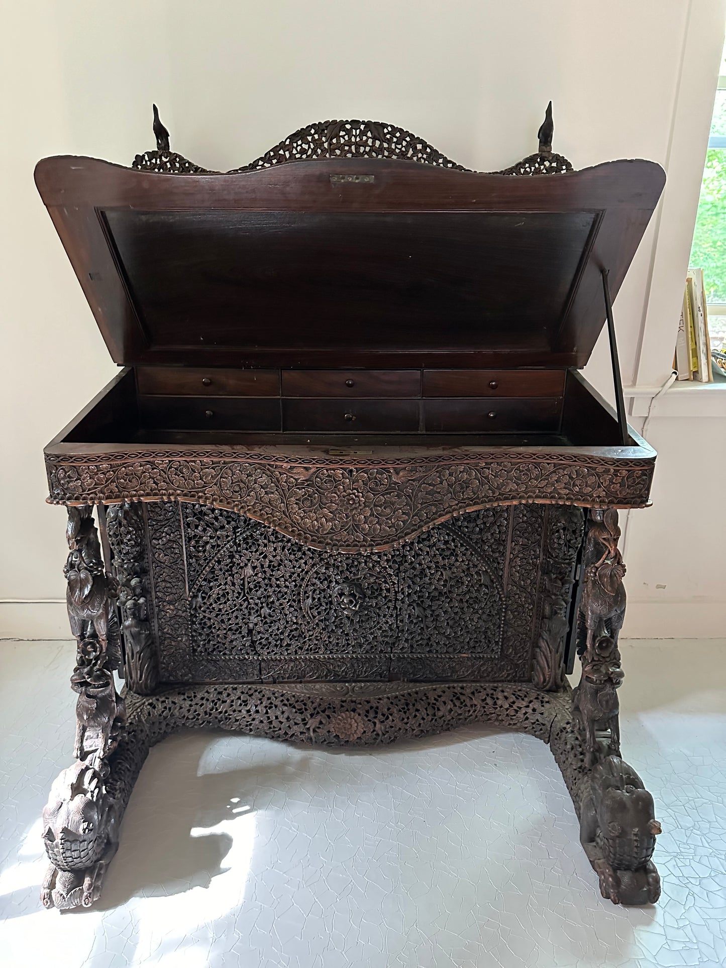 19th Century Hand-Carved Burmese Davenport Desk