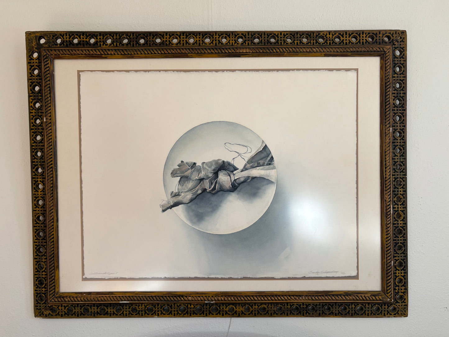 1982 Trompe L’oeil Piece titled “Indeterminate Space I” in an Antique Hatchwork Frame  (FREE SHIPPING)