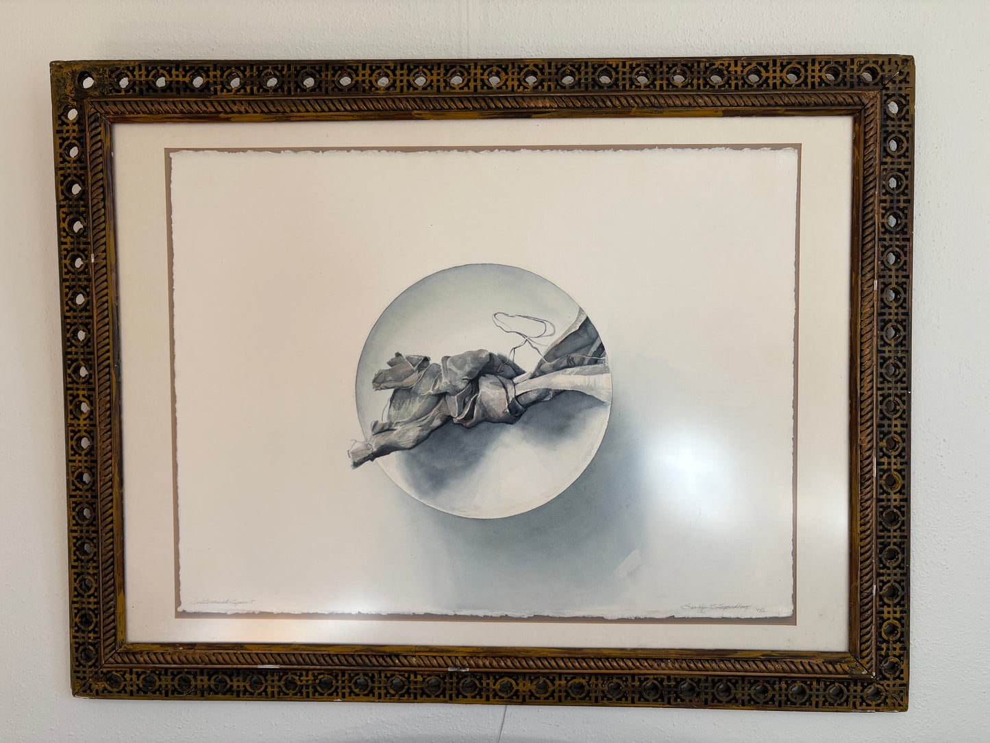 1982 Trompe L’oeil Piece titled “Indeterminate Space I” in an Antique Hatchwork Frame  (FREE SHIPPING)
