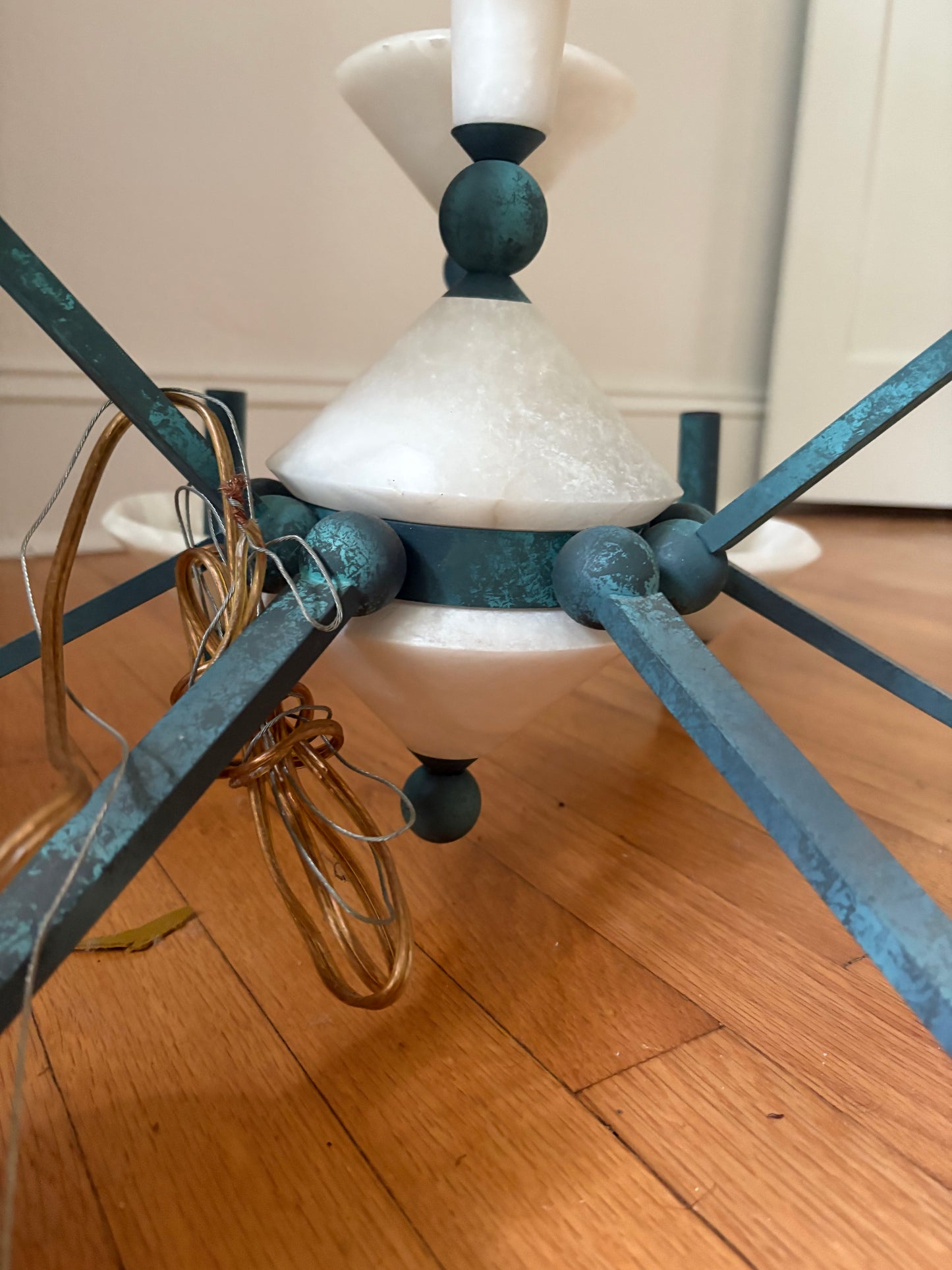 1980s Marble and Verdigris Copper Chandelier (FREE SHIPPING)