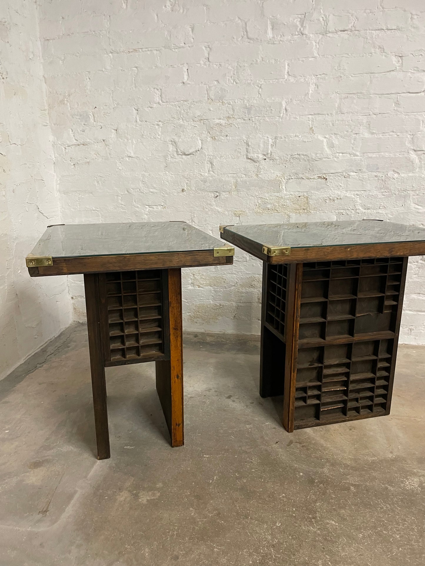 Antique Letter Press and Typecase Side Tables (Pair)