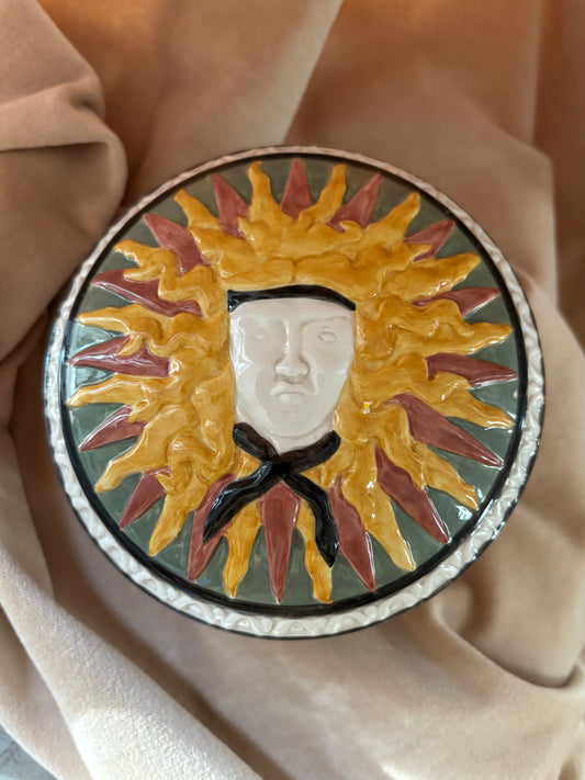 Ceramic Container with Sun Person and Geometric Design (FREE SHIPPING)