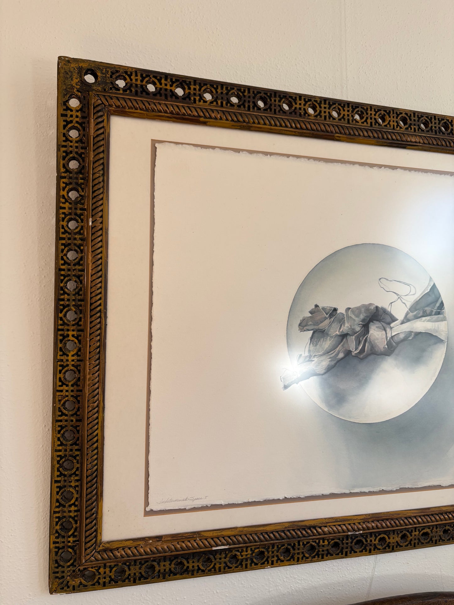 1982 Trompe L’oeil Piece titled “Indeterminate Space I” in an Antique Hatchwork Frame  (FREE SHIPPING)
