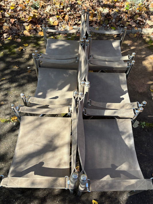 Set of 6 1960s Chrome & Suede Pace Furniture Collection Campaign Chairs