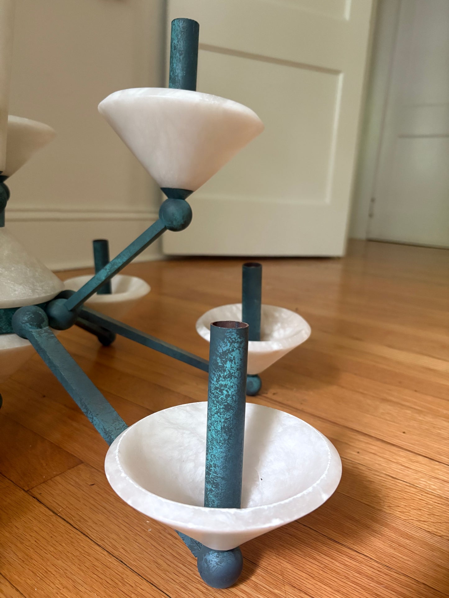 1980s Marble and Verdigris Copper Chandelier (FREE SHIPPING)