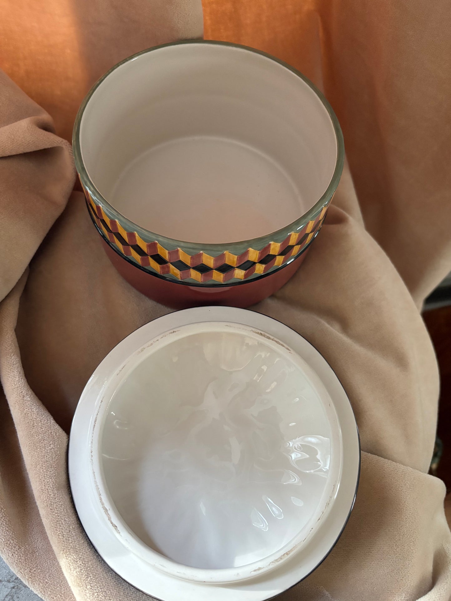 Ceramic Container with Sun Person and Geometric Design (FREE SHIPPING)