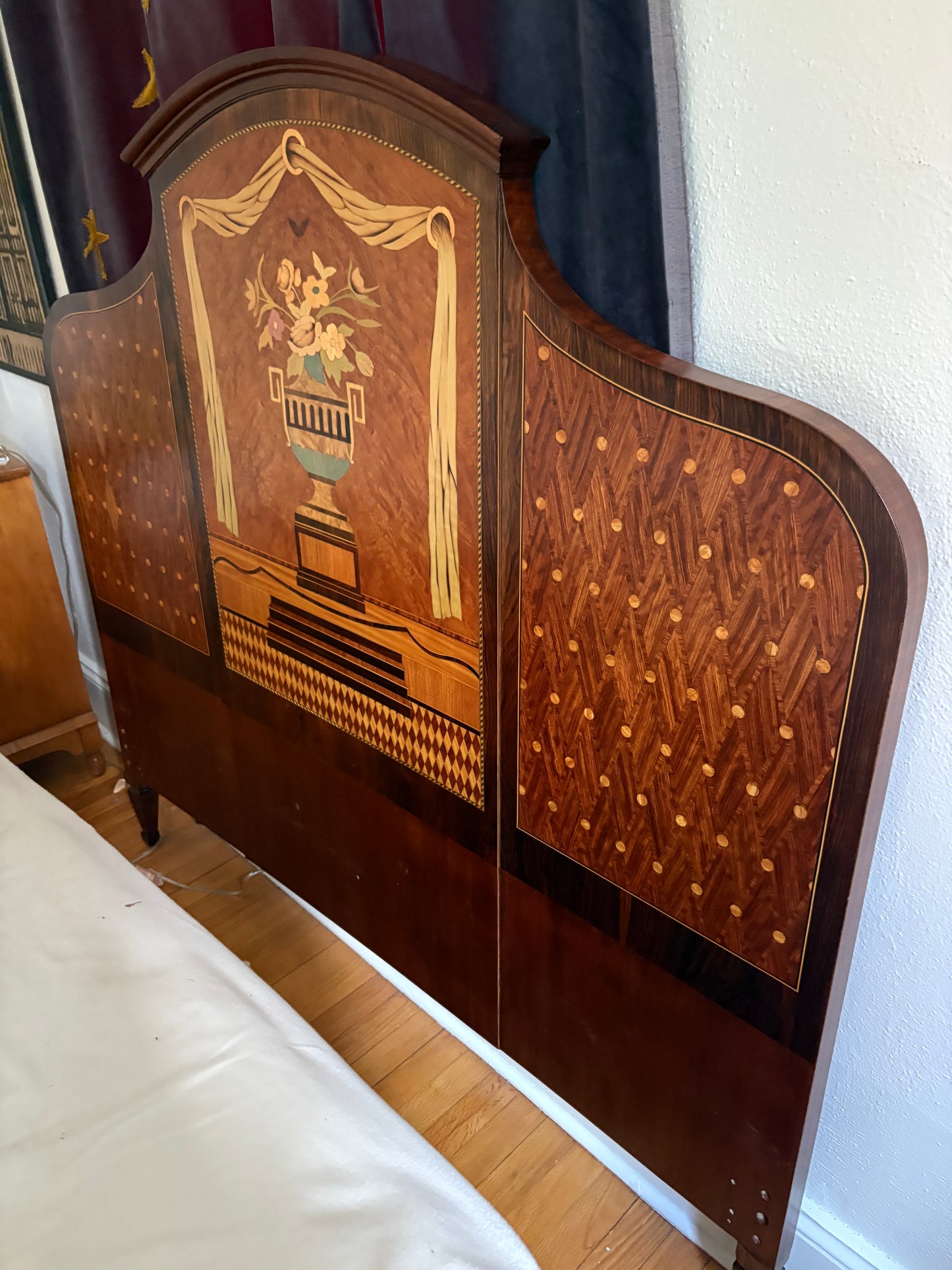 1920s Art Deco Marquetry Queen Sized Headboard