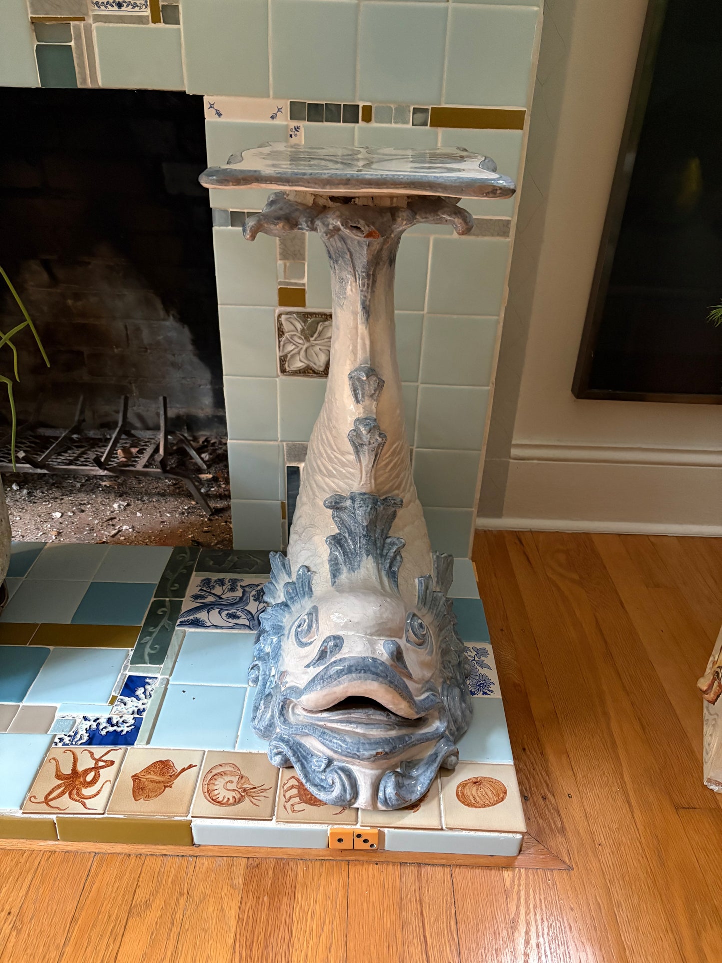 1960s Italian Majolica Sea Serpent Ceramic Side Table