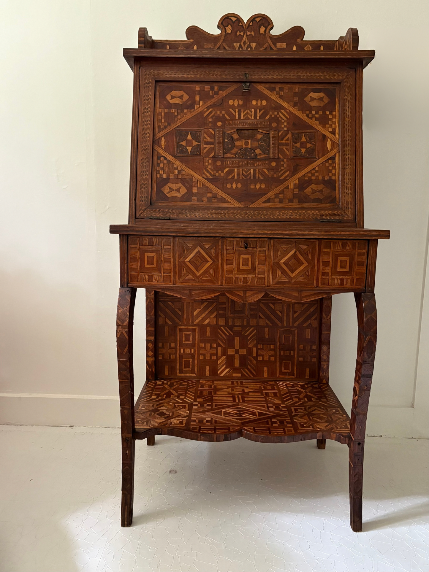 Antique American Marquetry Desk, Chair and Inner Box