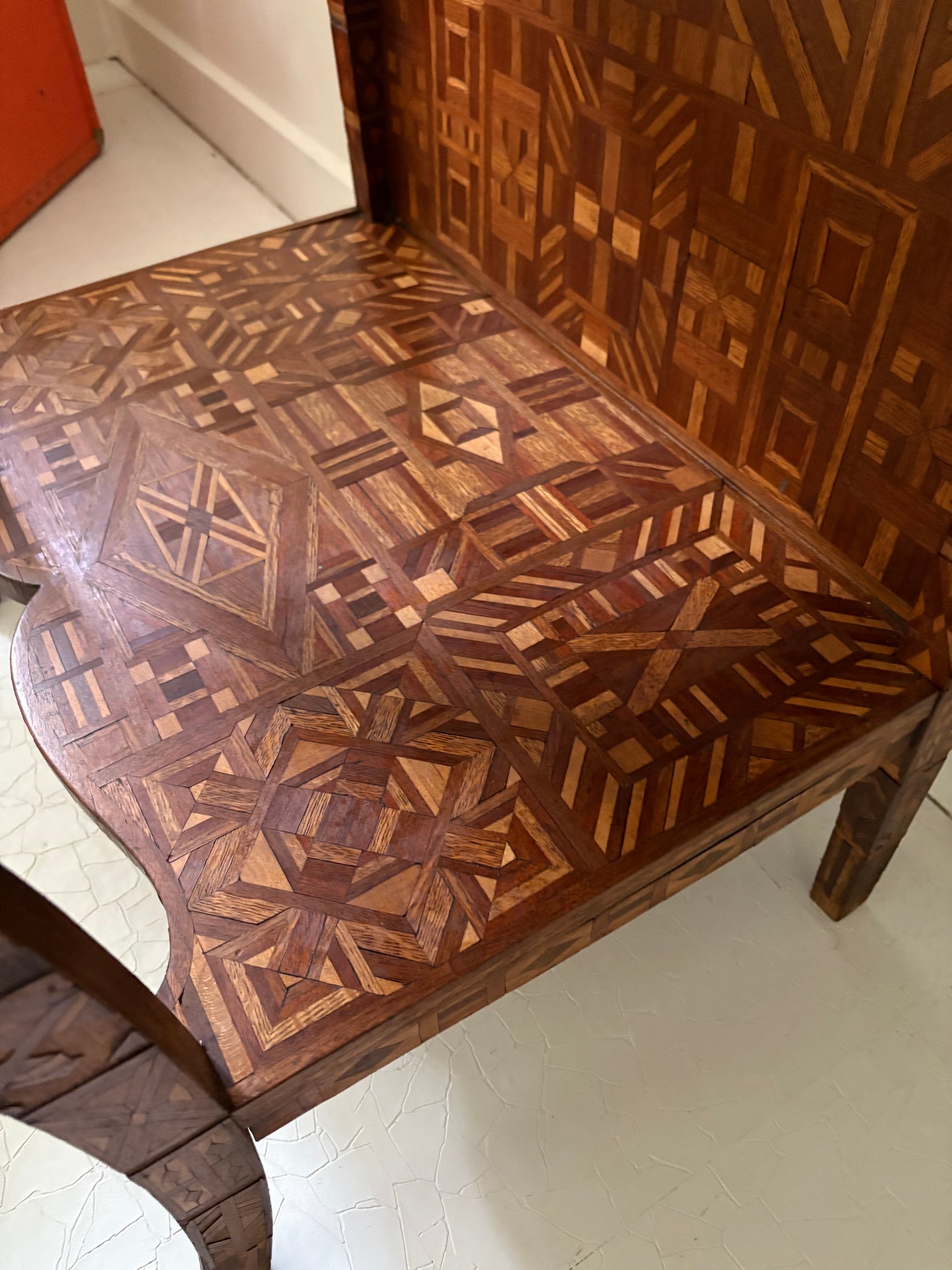 Antique American Marquetry Desk, Chair and Inner Box