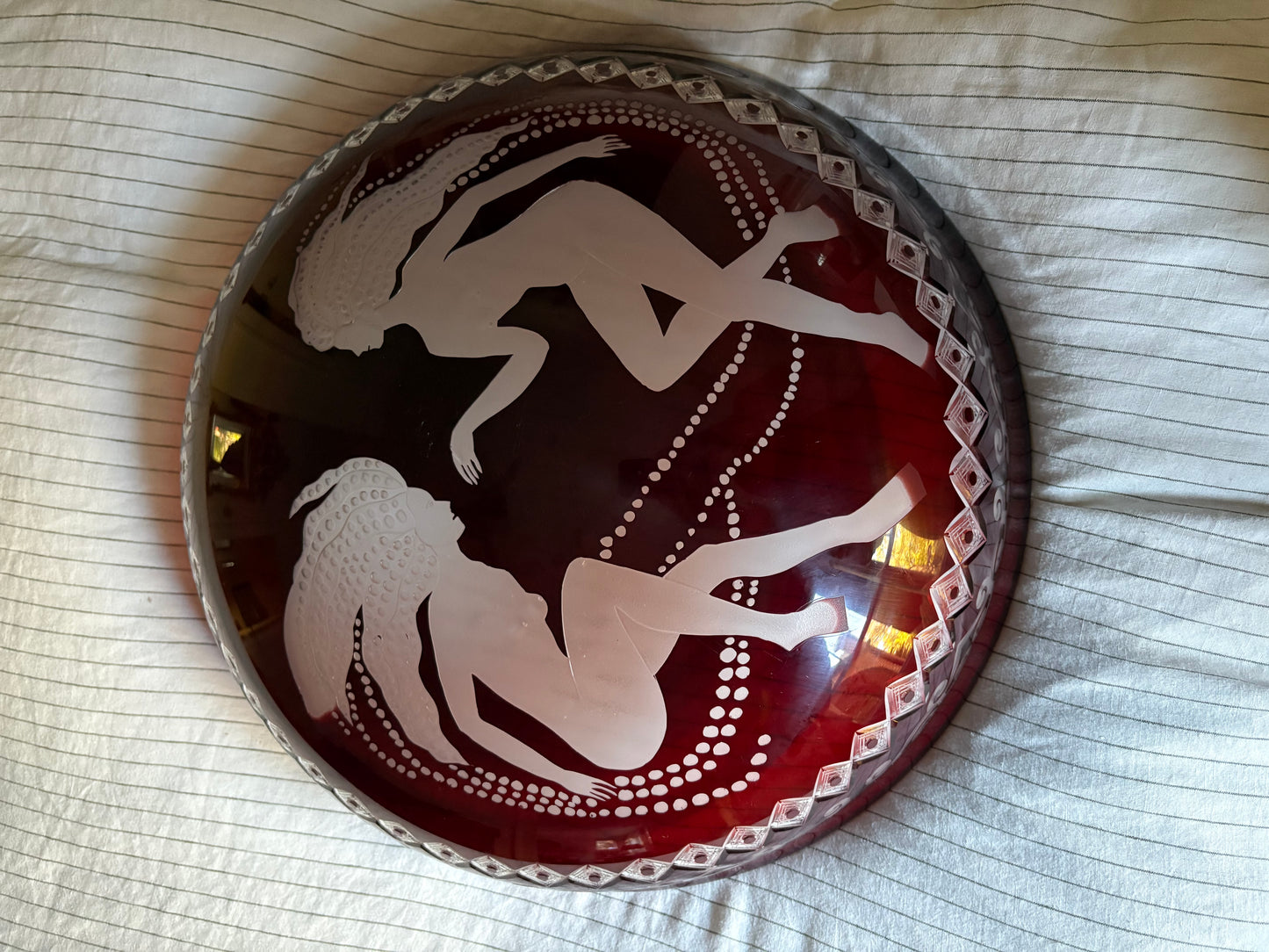 Custom Engraved Glass Flycatcher Pendant Light Reminiscent of René Lalique (FREE SHIPPING)